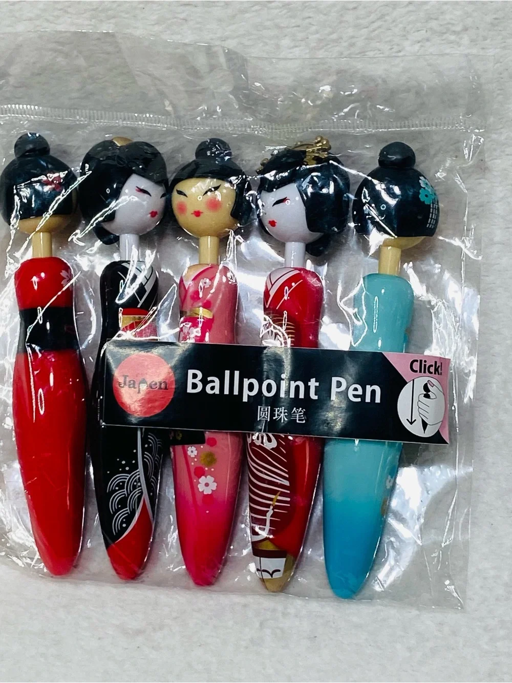 Japanese Kawaii Stationery Maiko Ballpoint Pens Set of 5 Knock-Style Pens